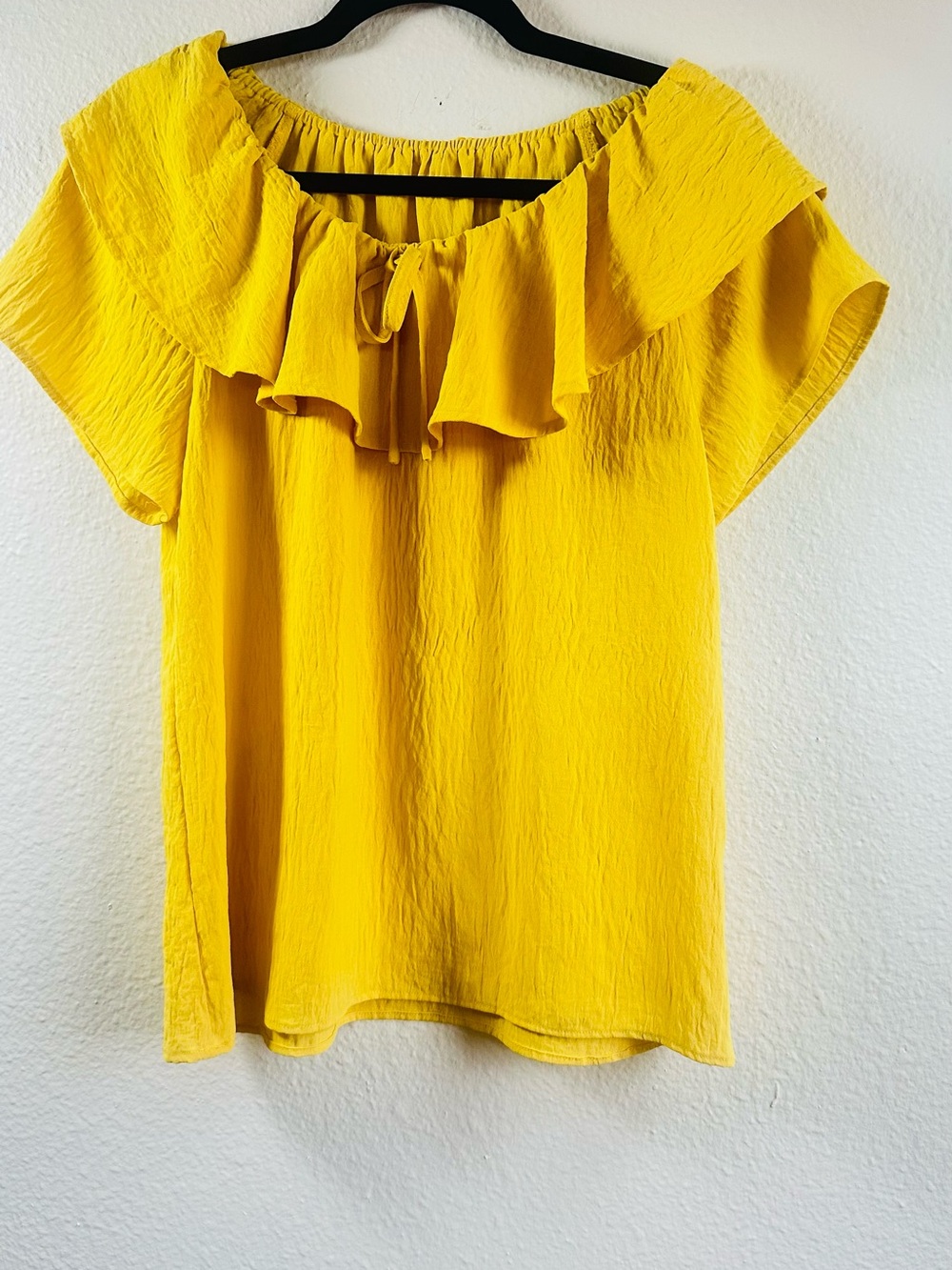 Yellow Ruffle Neck Women's Top
